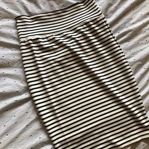 Navy/white stripe midi pencil skirt